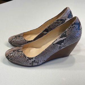Cole Haan Snakeskin Print Wedge Pumps in Taupe and Black